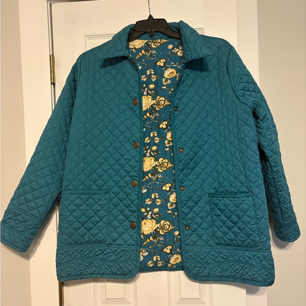 Denim&Co Teal Floral reversible Quilted Jacket